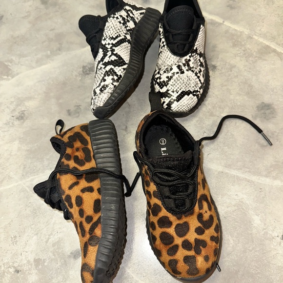 Little Girls Sneakers Size 9 Leopard Print And Snakeskin - Picture 5 of 7